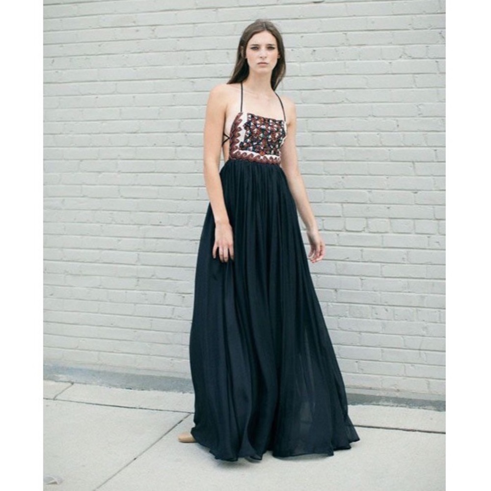 Mara Hoffman embellished silk maxi dress size 8 black multi color